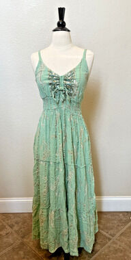 Me 2 Magic Anthropologie Style Sequin Embroidered Paisley Boho Maxi Dress Small